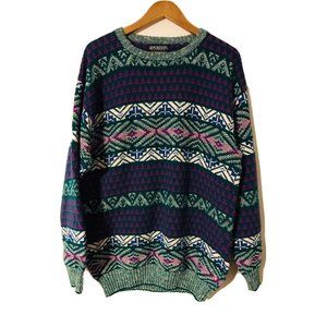 Vintage Mens XL Purple Green Blue Cosby Sweater